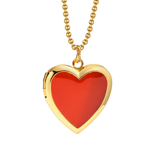Titanium Steel Necklace Big Red Heart-Shaped Pendant
