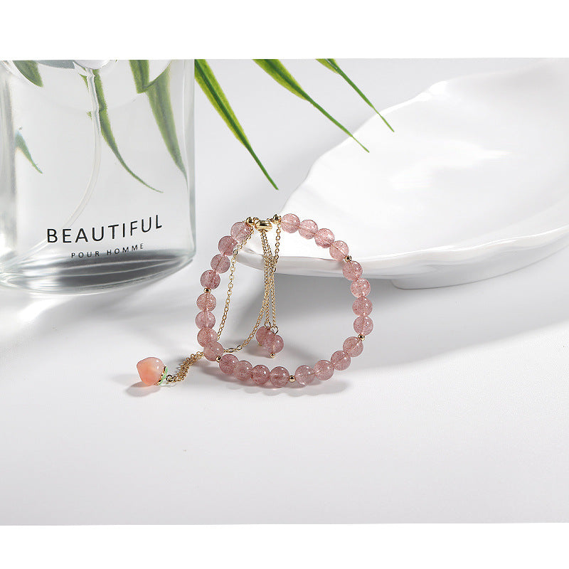 Strawberry Crystal Double-Layer Bracelet with Sterling Silver Needle