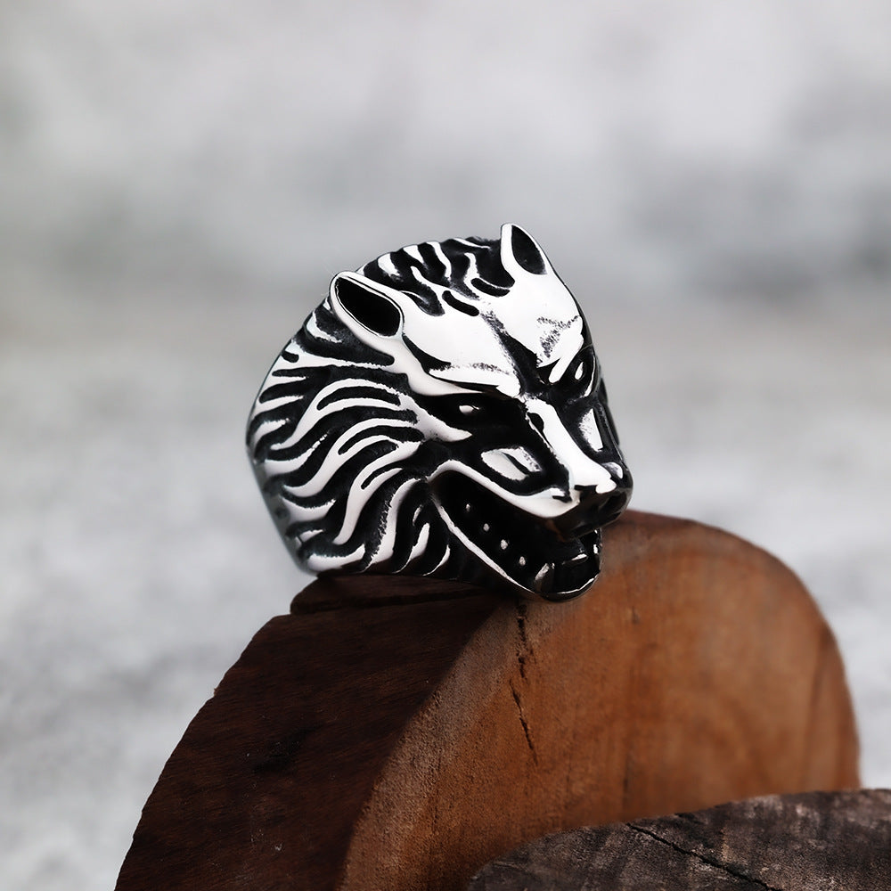 European And American Style Fashion Wolf Head Men's Ring