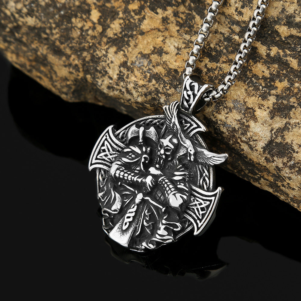 European And American Retro Viking Odin Crow Pendant Necklace