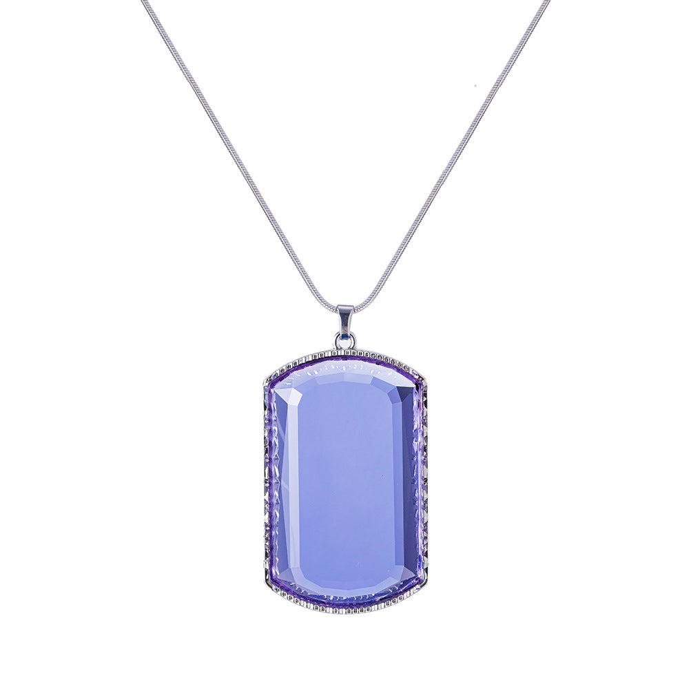 Planderful Colorful Square Crystal Pendant Necklace for Women Sparkling Everyday Genie Collection