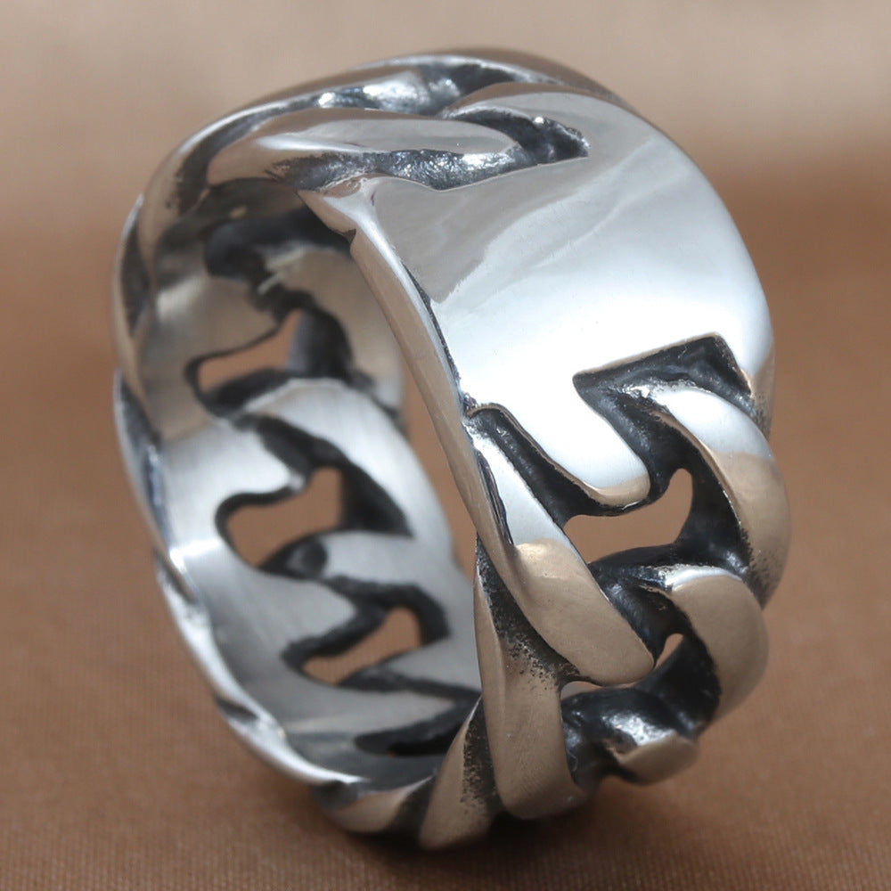 Personalized Retro Titanium Steel Locomotive Chain Ring for Men - Trendy Accessories in Sizes 7-13