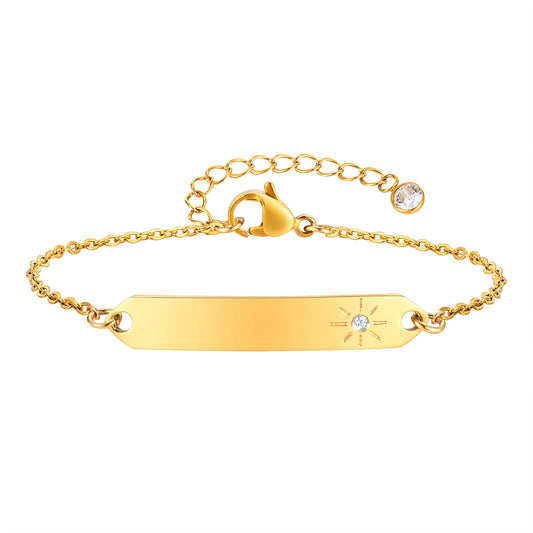 Women's Stainless Steel Zircon Curved Bar Gold Bracelet