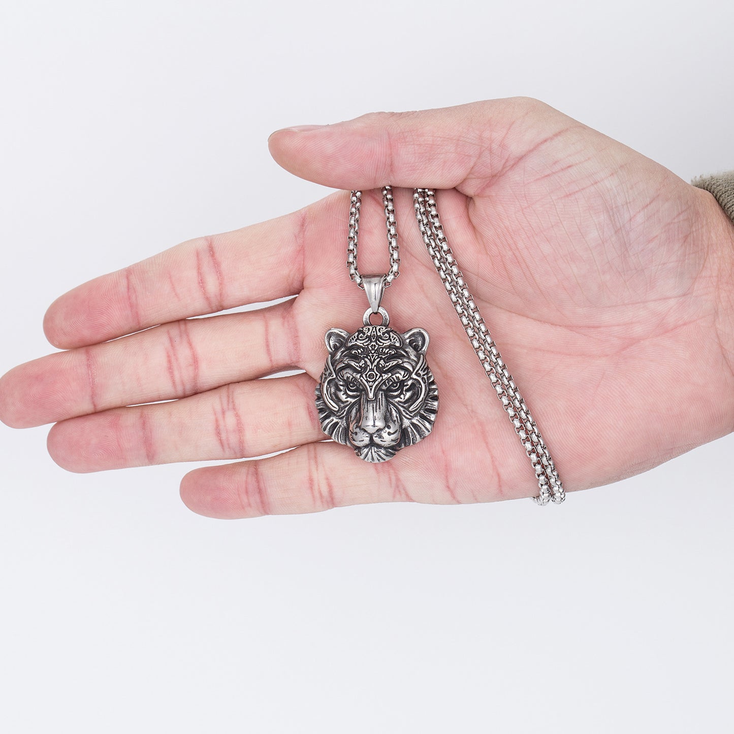 Steel Necklace - Statement Men's Tiger Head Pendant In Industrial Stainless Steel For Daily Wear Planderful