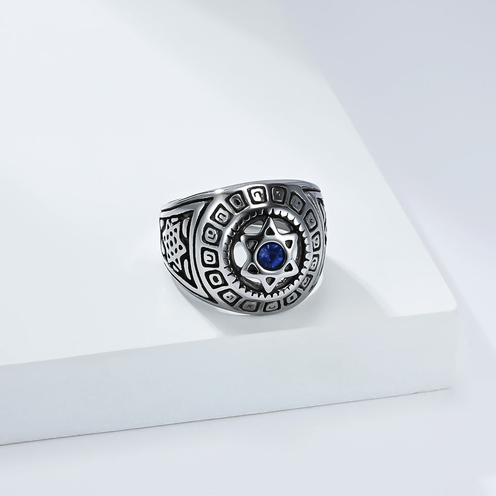 Planderful Everyday Genie Hexagram Davids Star Zircon Ring For Men Unisex Titanium Steel Statement Jewelry