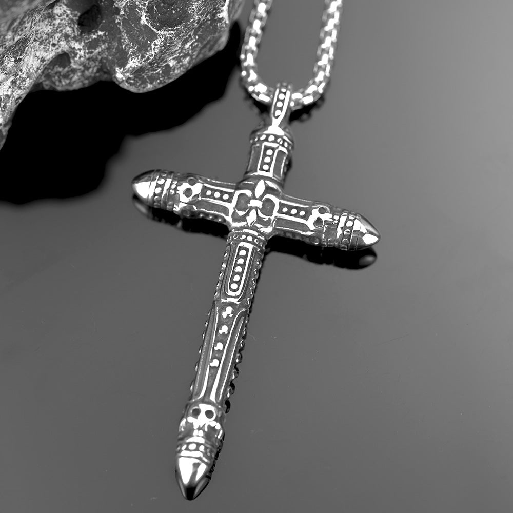 Vintage Men's Jewelry Stainless Steel Cross Pendant Necklace