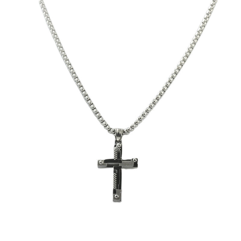 Personalized Retro Titanium Steel Cross Pendant Necklace for Men - Trendy Stainless Steel Design