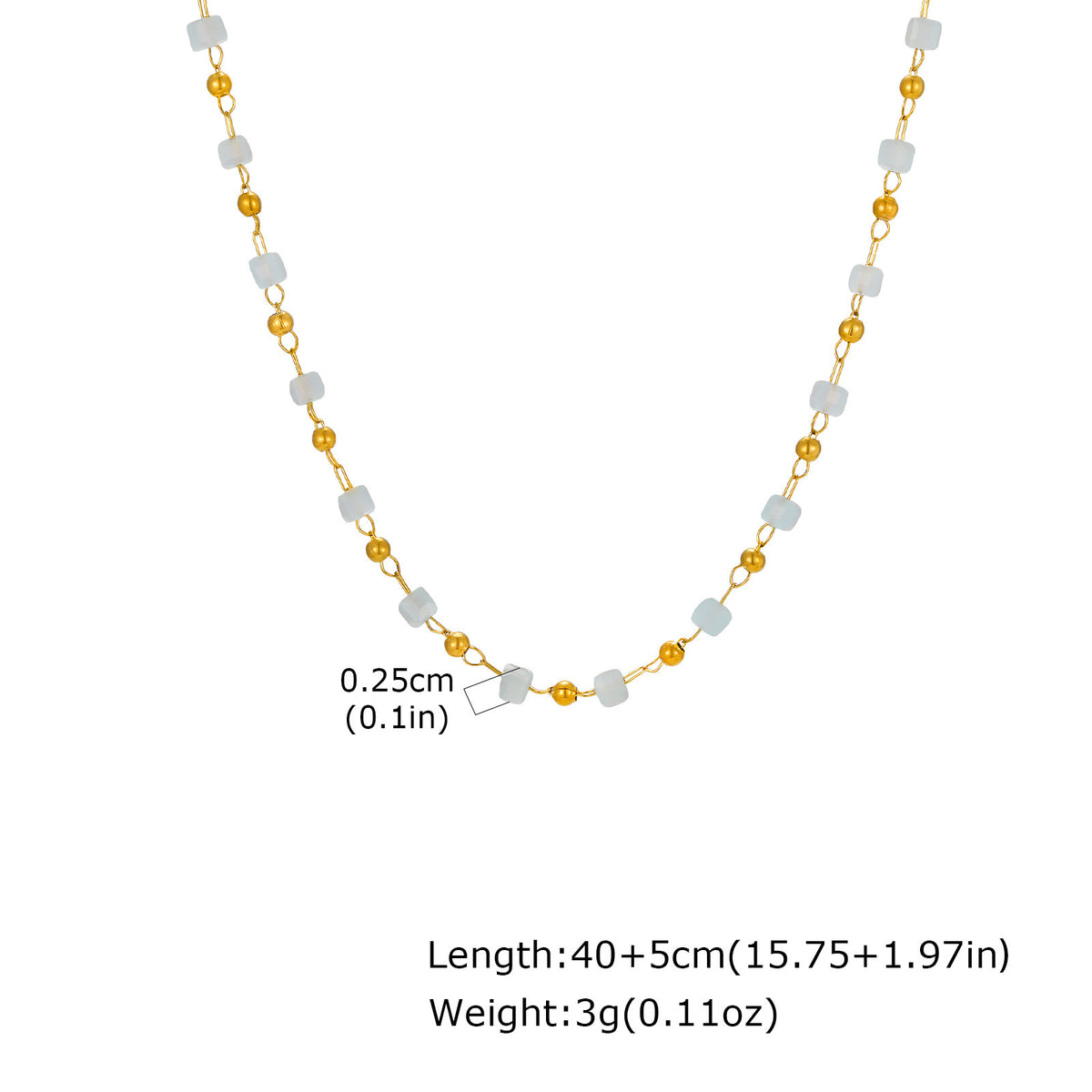 Stainless Steel Beaded Sugar Cube Necklace Light Blue Bead Chain Cherry Sweet Necklace