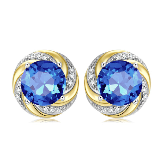 Vortex Round Shape Blue Zircon Silver Stud Earrings