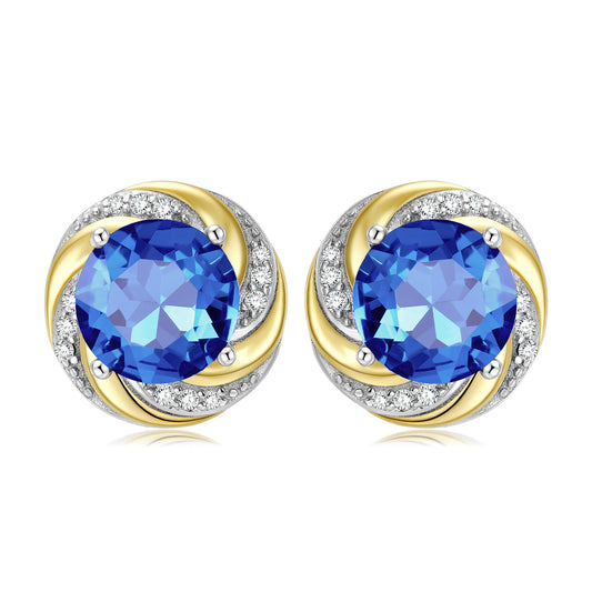 Vortex Round Shape Blue Zircon Silver Stud Earrings