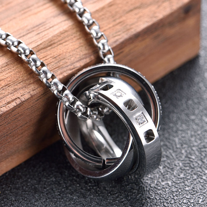 Planderful Three Ring Necklace for Men Hip Hop Style Titanium Steel Pendant Bold Streetwear Accessory