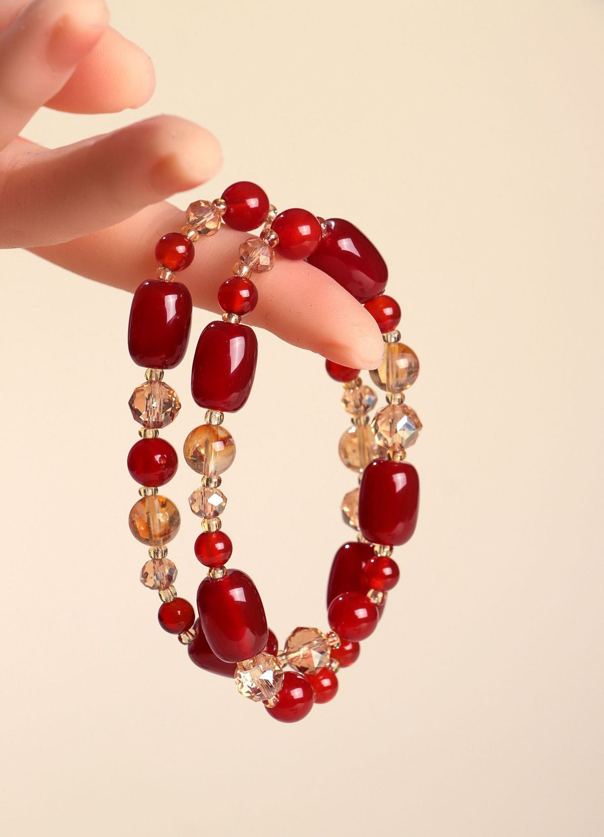 Agate Crystal Barrel Bead Bracelet