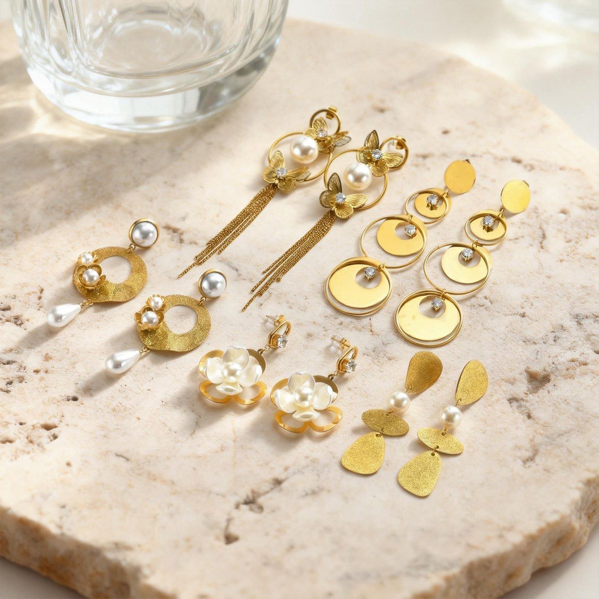 Gold-Tone Butterfly Pearl Chain Tassel Earrings