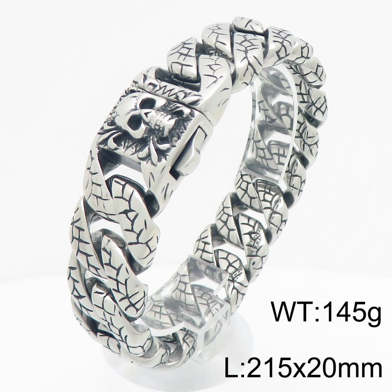 Gothic Ice Crack Skull 20mm Cuban Punk Dark Casting Stainless Steel Men's Bracelet