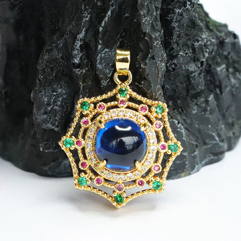 Lab-Grown Blue Spinel Dreamcatcher Pendant — No Chain