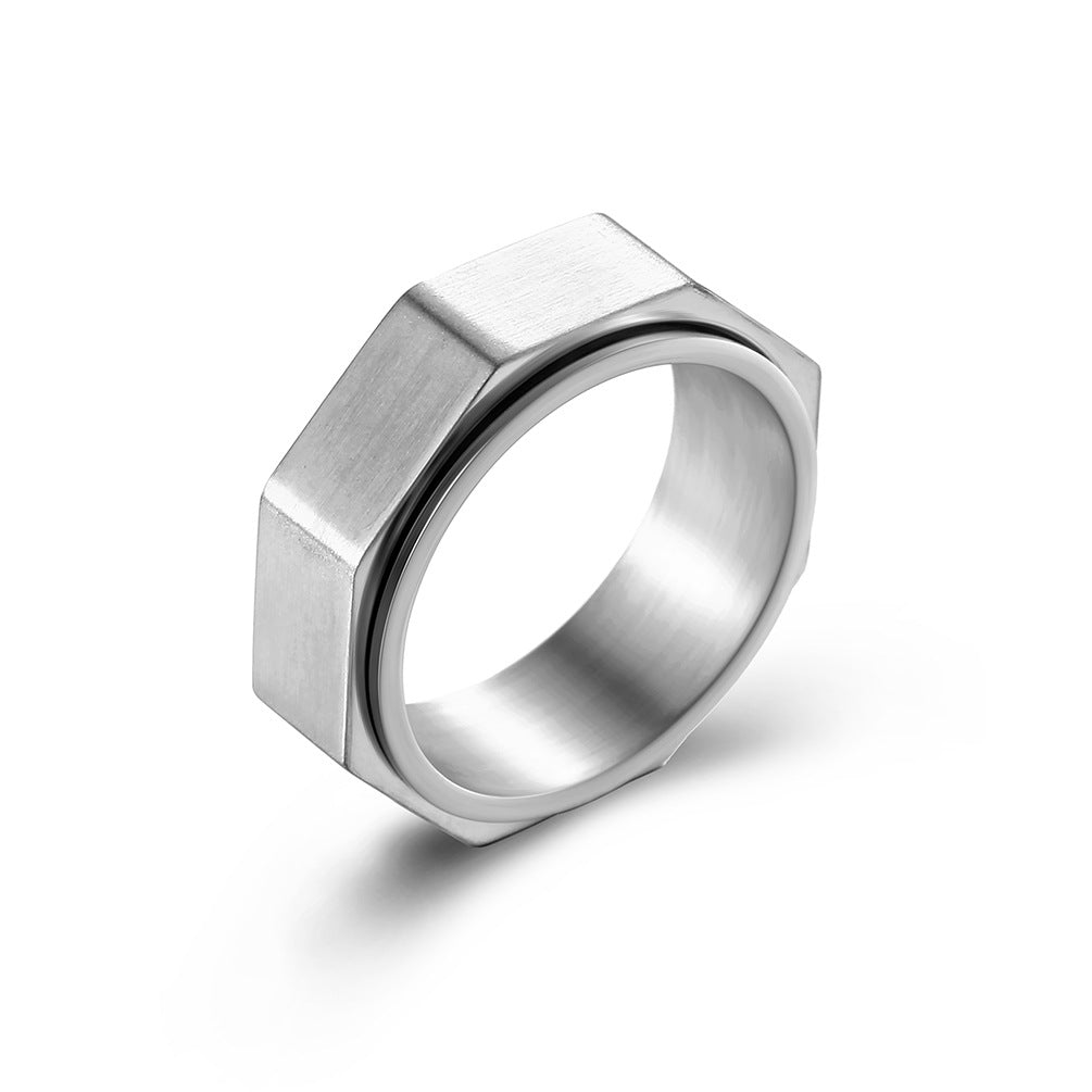 Planderful Fidget Ring For Anxiety Relief, Octagonal Rotating Steel Ring With Matte Finish For Men And Women