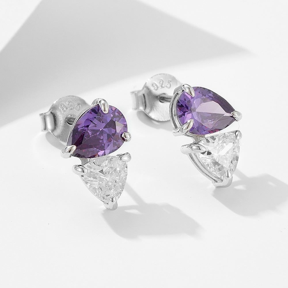 S925 Sterling Silver Flash Zircon Pear-Shaped Water Drop Zircon Stud Earrings