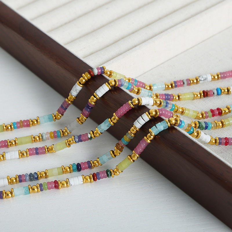 Handcrafted Boho Natural Stone Beaded Necklace with Mixed Colors