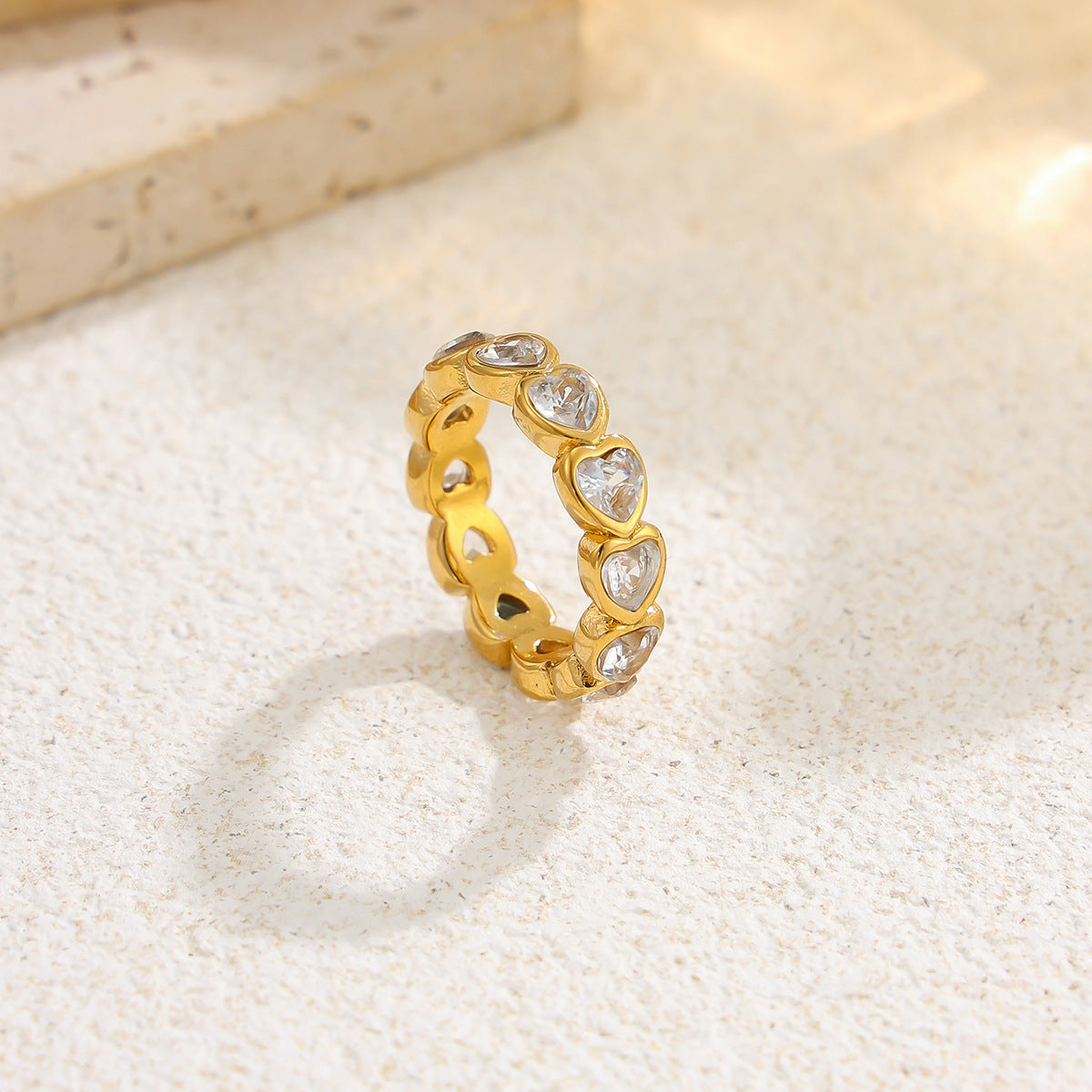 Planderful Zircon Ring For Women Geometric Round Inlay Stainless Steel Statement