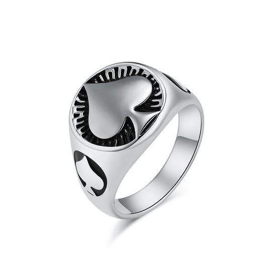 European and American Style Poker Spade Titanium Steel Ring for Men