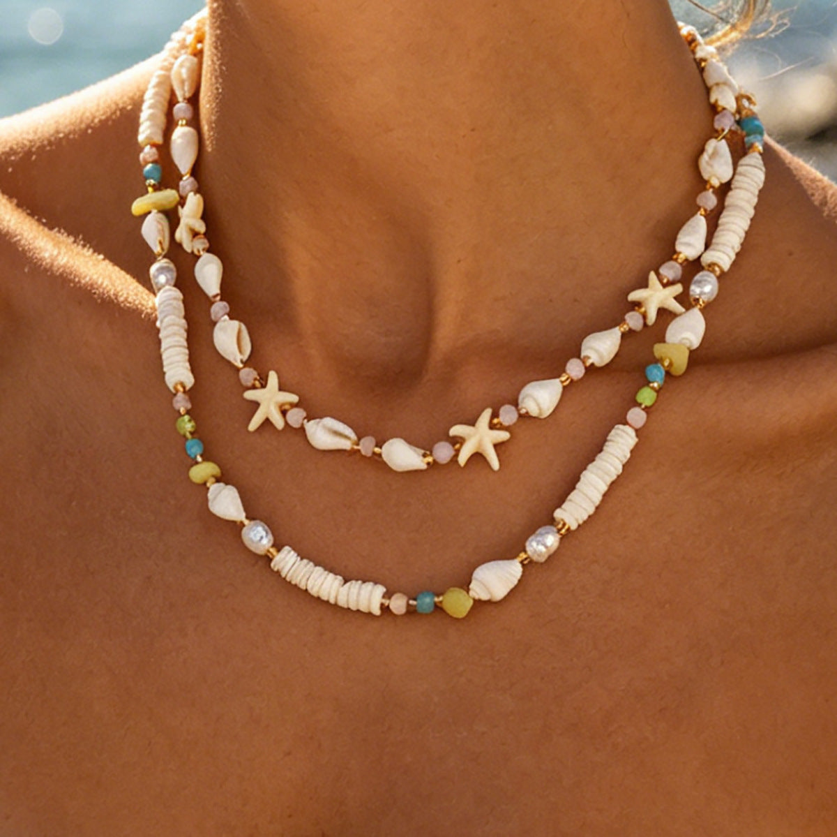 Shell & Pearl Starfish Collarbone Necklace