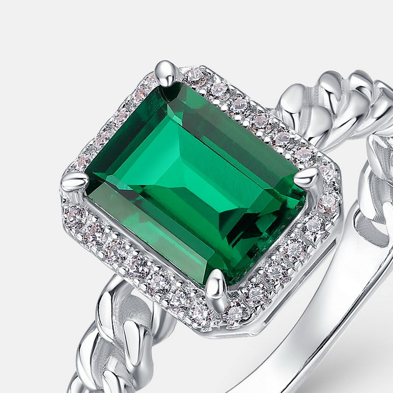 Planderful Twist Lab-Grown Emerald Sterling Silver Ring – 6 × 8 mm, 1.27 ct