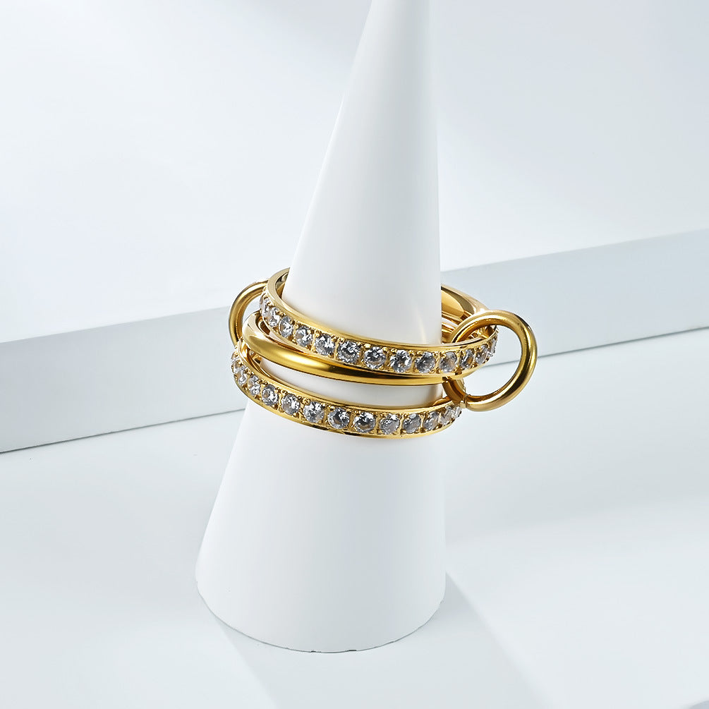 Planderful Three Layer Stacked Ring For Women Titanium Steel 18K Gold Plated Zircon Luxury Jewelry
