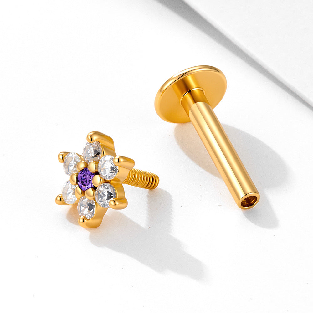 S925 Sterling Silver Star Flower Inlaid Zircon Cartilage Spiral Puncture Stud Earrings Stacked