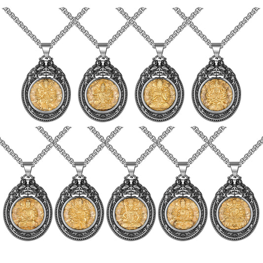 Titanium Steel Necklace - Statement For Men Buddha Saints Motif In Trendy Everyday Wear