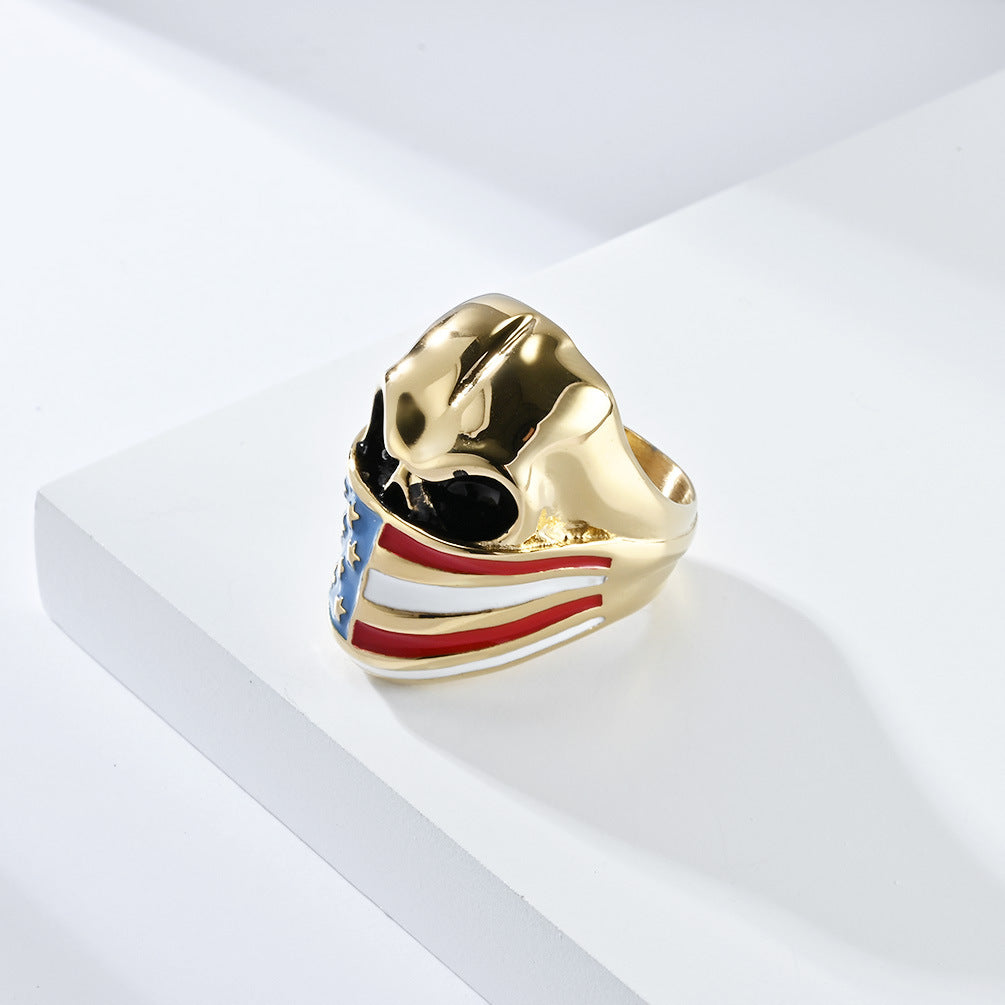 Planderful Titanium Steel Ring For Men Bold Skull Stars And Stripes Statement Accessory