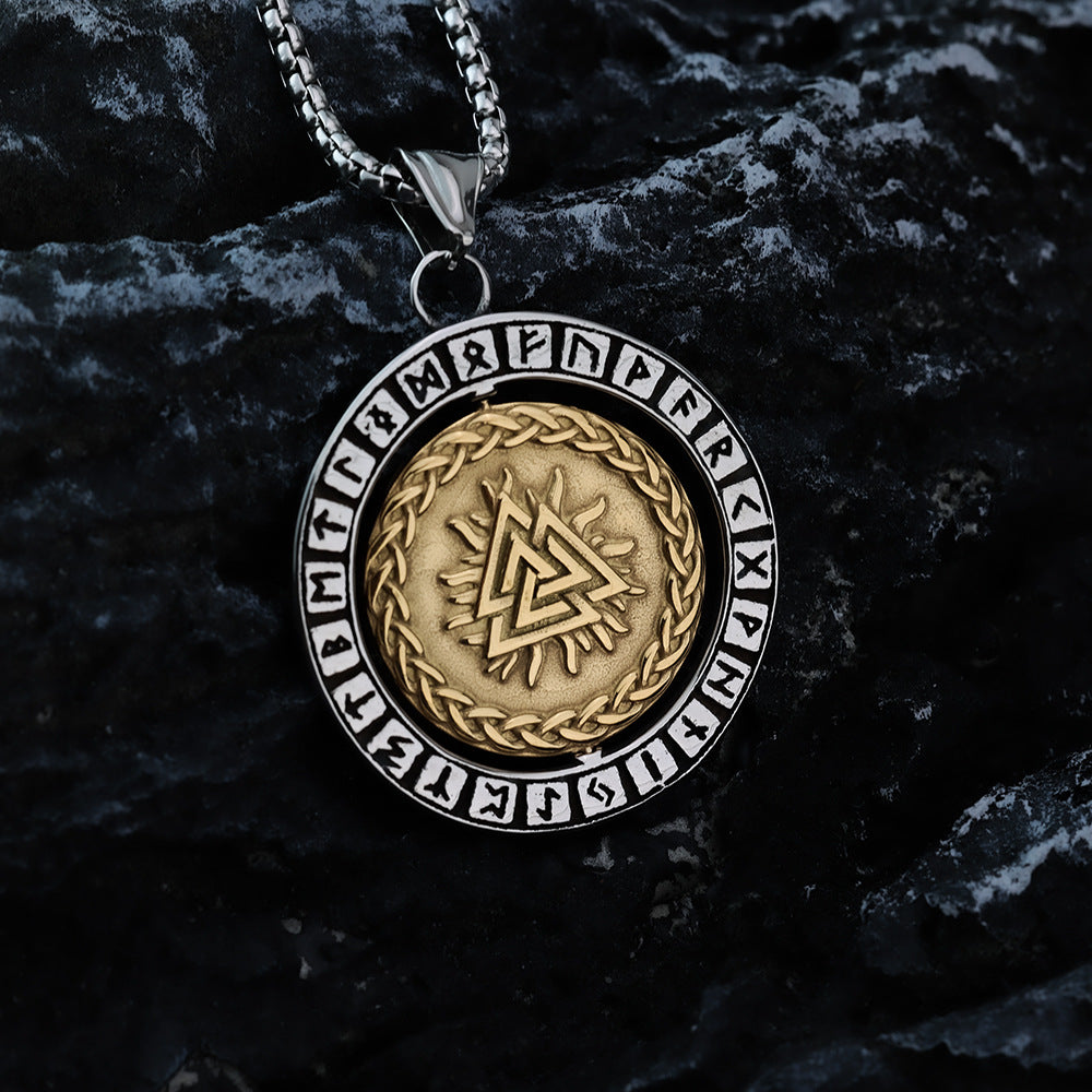 Vintage Nordic Viking Men's Stainless Steel Rune Compass Pendant
