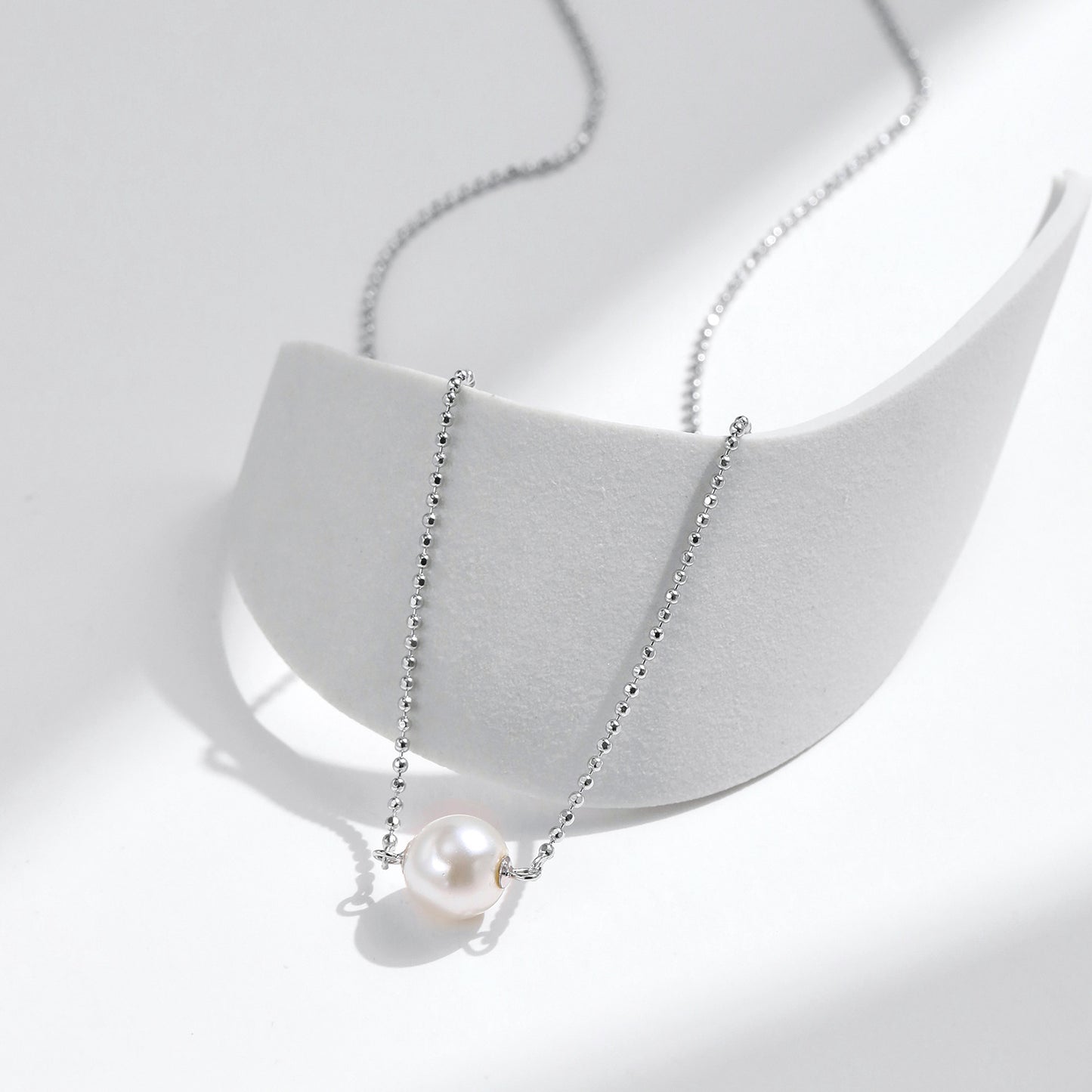 Planderful Collection Sterling Silver French Elegant Bead Chain Pearl Pendant Necklace – Timeless Sophistication