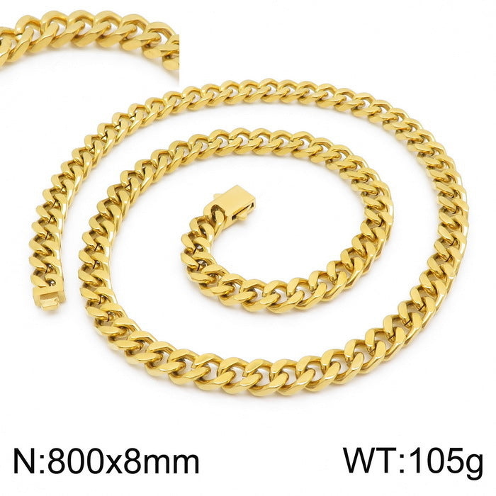 Stainless Steel Cuban Chain Bracelet, Rock Street Men's Vacuum Plated Four-Sided Grinding Square Necklace