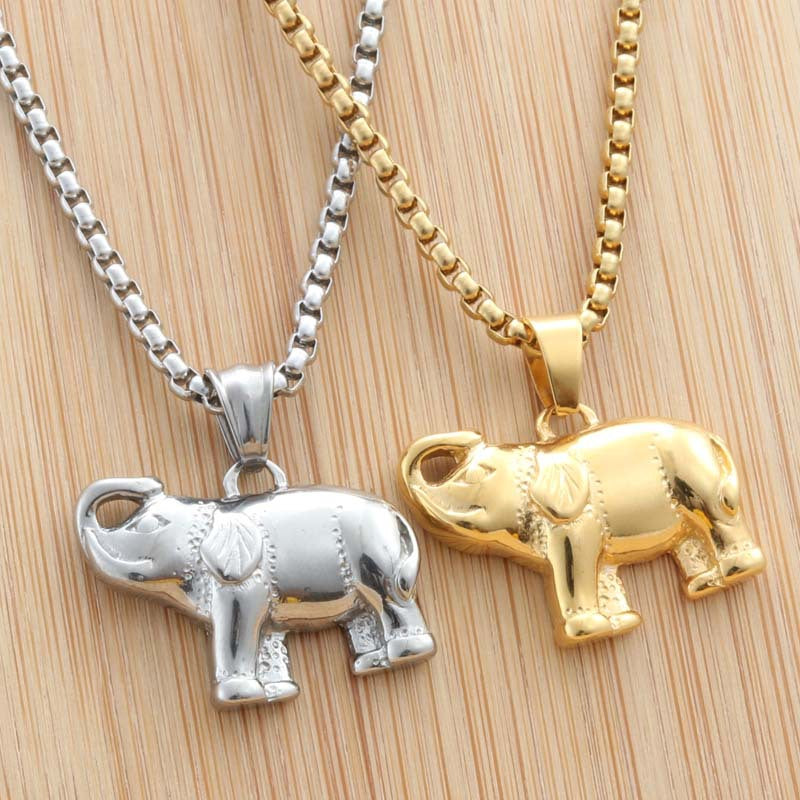 Titanium Steel Punk Elephant Pendant Necklace for Men – Trendy Retro Design by Planderful