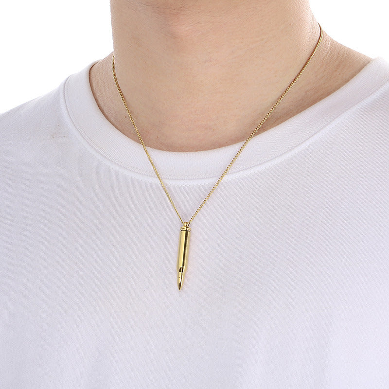 Planderful Mens Bullet Pendant Necklace Glossy Titanium