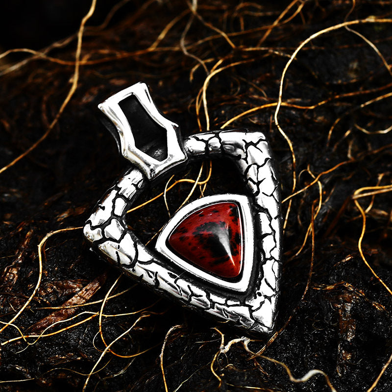 Retro Titanium Steel Serpentine Crack Triangular Pendant with Gemstone for Men