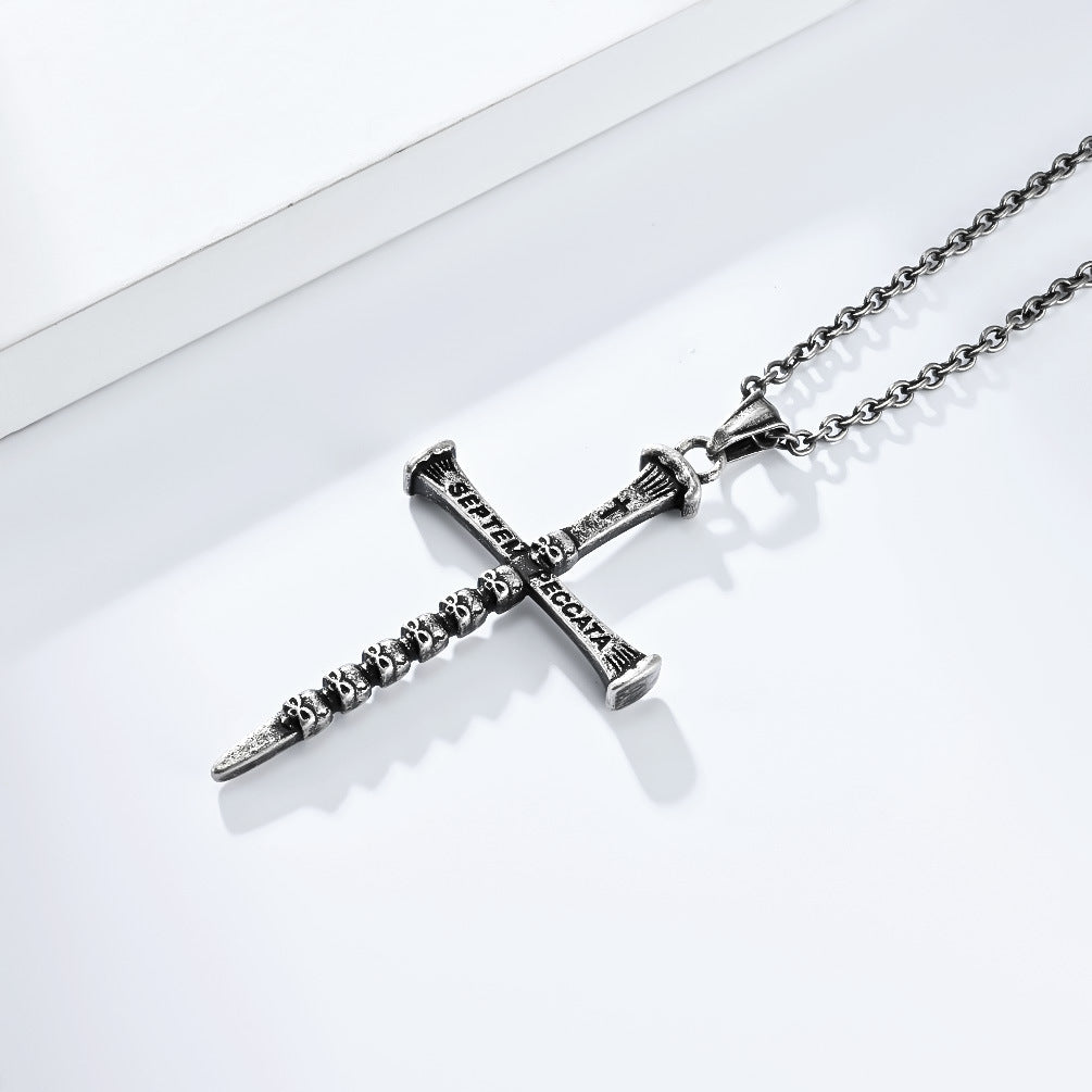 Planderful Titanium Skull Pendant Necklace Seven Deadly Sins Cross Ghost Head For Punk Fashion Lovers