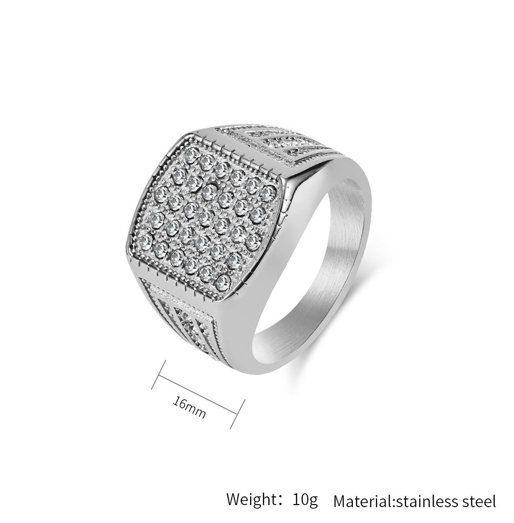 Planderful Gold Plated Zircon Titanium Steel Ring For Men Hip Hop Trend Jewelry Edition