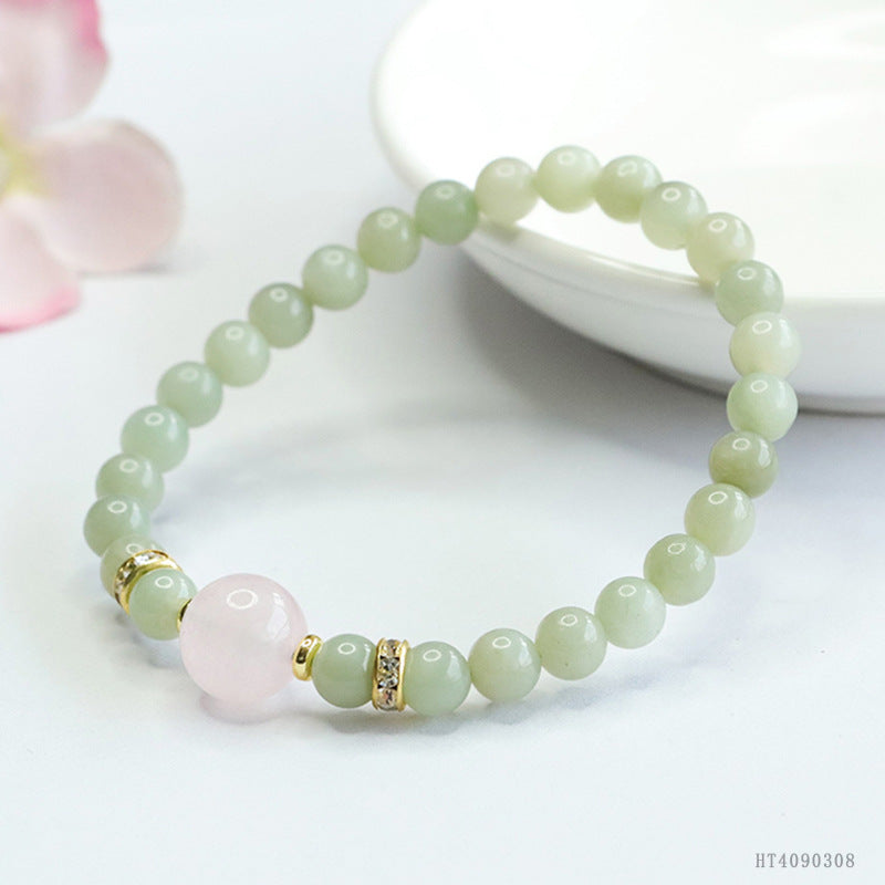 Qingshui Hetian Jade & Rose Quartz Bracelet