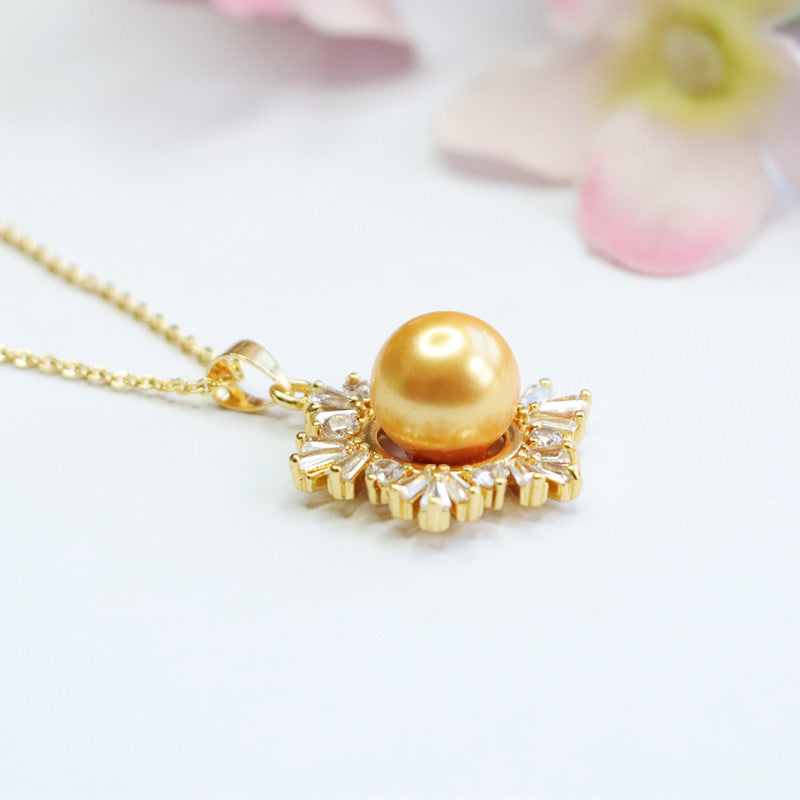 Champagne Shell Pearl Snowflake Pendant — No Chain