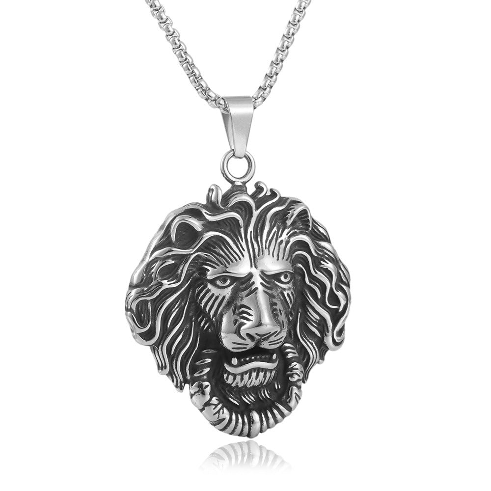 Titanium Steel Lion Pendant Necklace - Retro Punk Style for Men