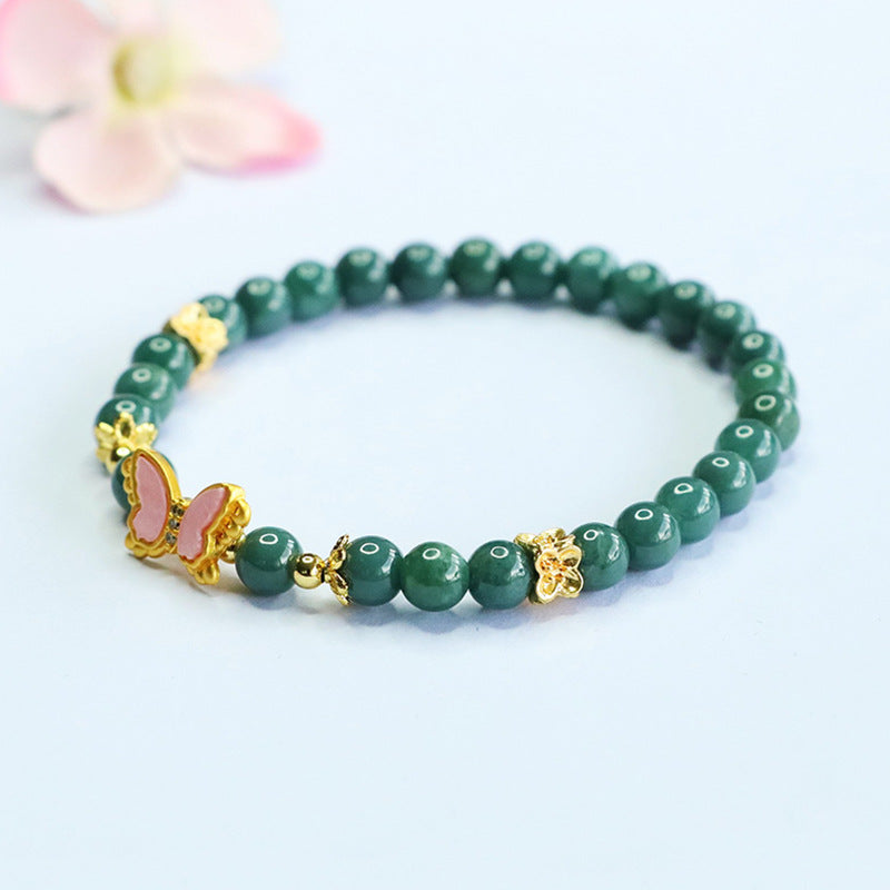 Blue Water Jadeite Butterfly-Wing Beaded Bracelet