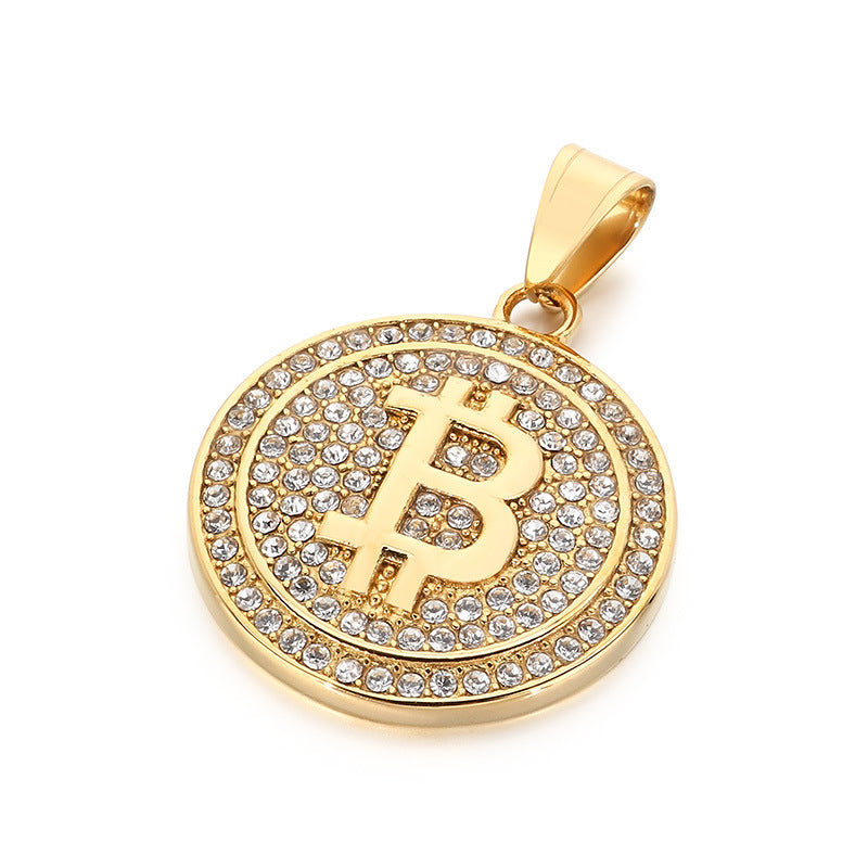 Full Of Zircon Ancient Roman Coins Round Pendant, Hip Hop Hiphop Sports Basketball Necklace