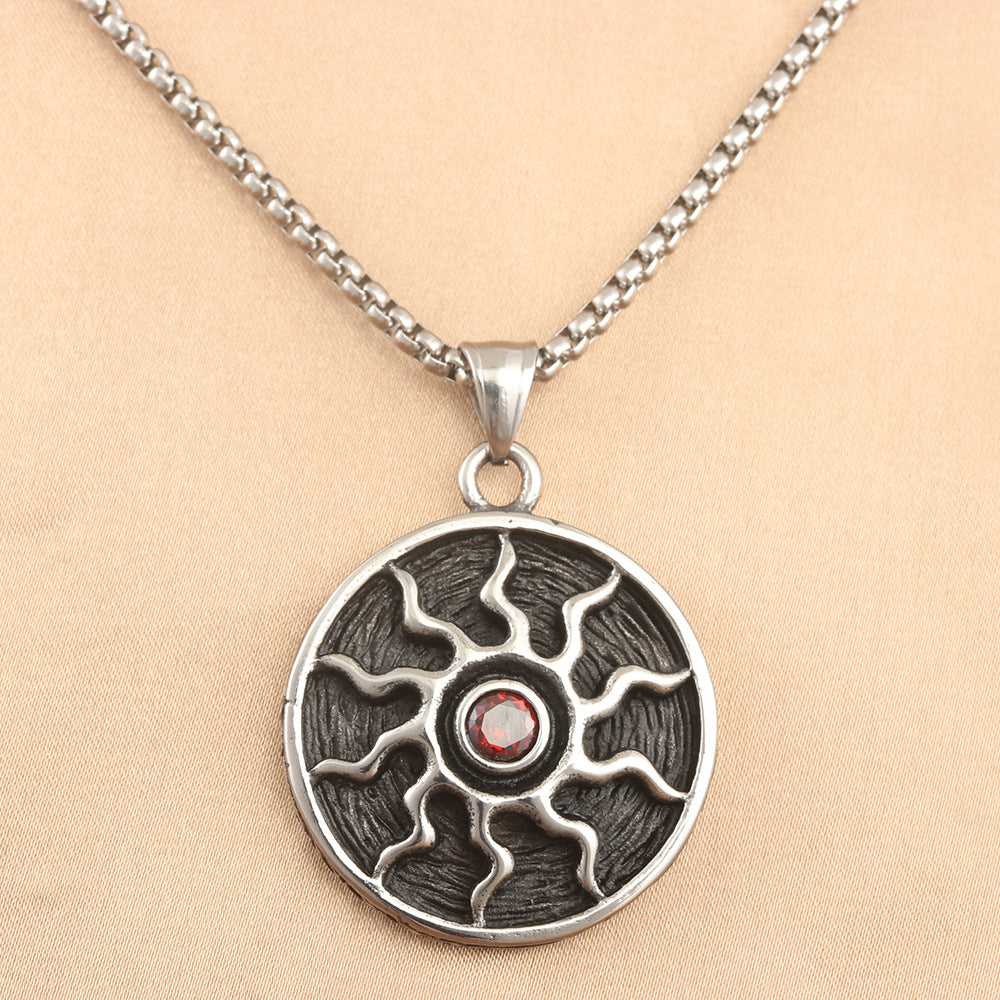European And American Stainless Steel Sun Round Pendant Necklace
