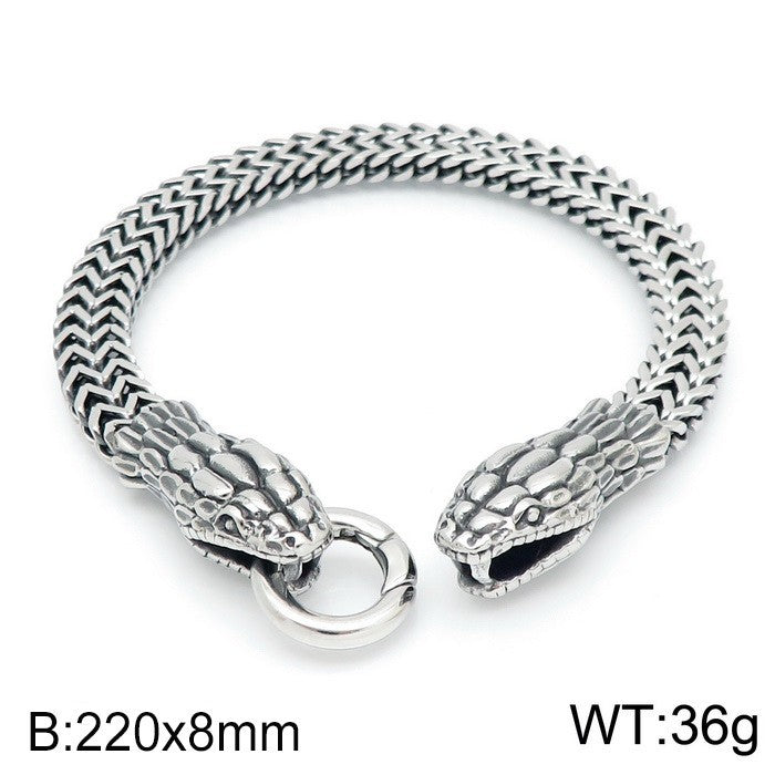 Planderful Zircon Encrusted Snake Bracelet For Men Titanium