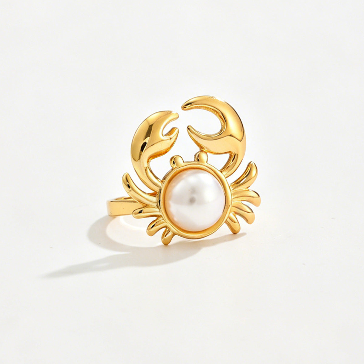 Planderful Ocean Starfish Ring With Imitation Pearl Adjustable Stainless Steel Statement Beach Jewelry For Women