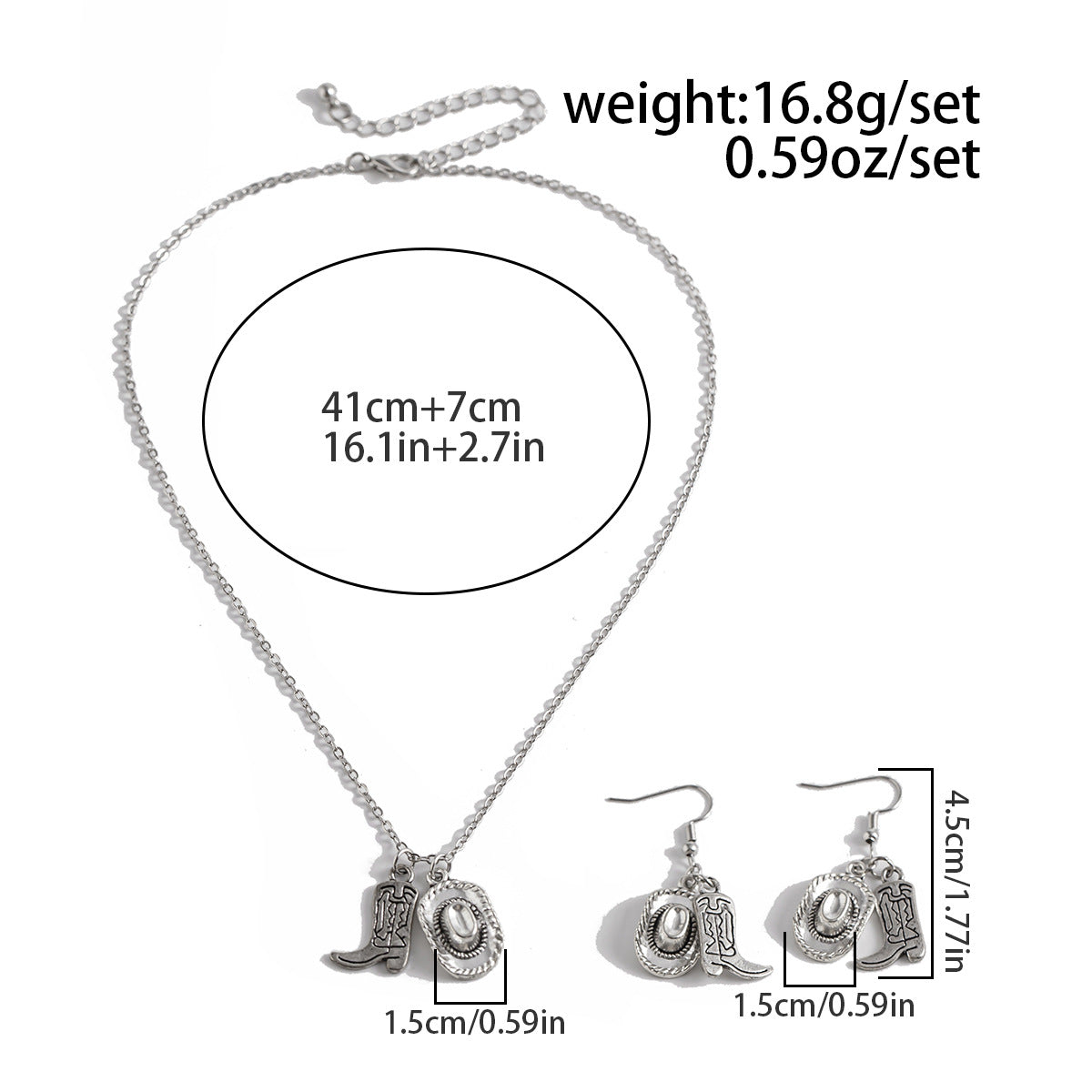 Western Hat & Boots Necklace and Earrings Set