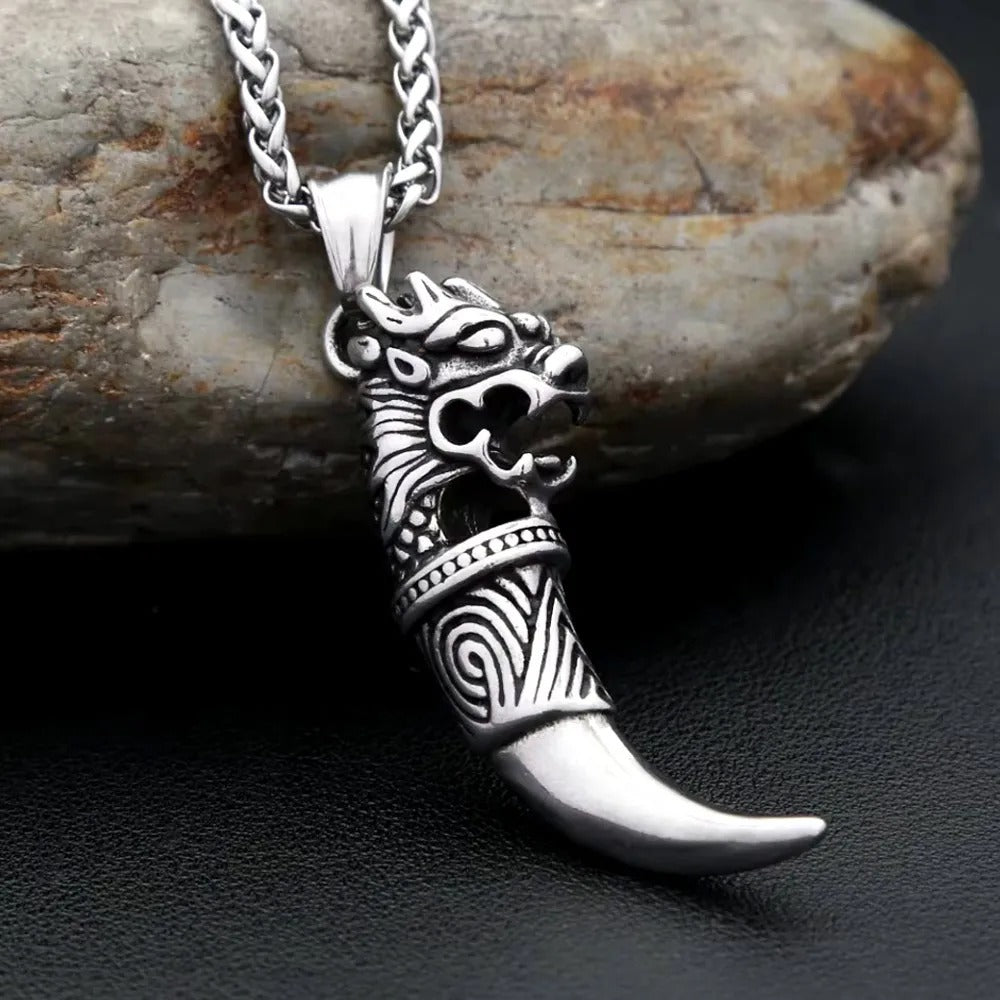 Vintage Viking Wolf Stainless Steel Men's Pendant Necklace