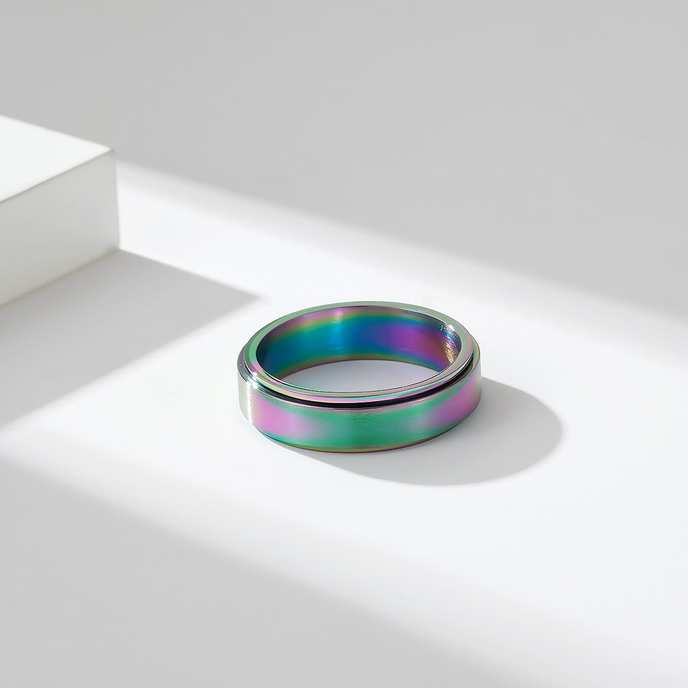Planderful Rainbow Titanium Steel Ring For Couples Rotating Matte Sand Surface Stainless Steel Band Unisex