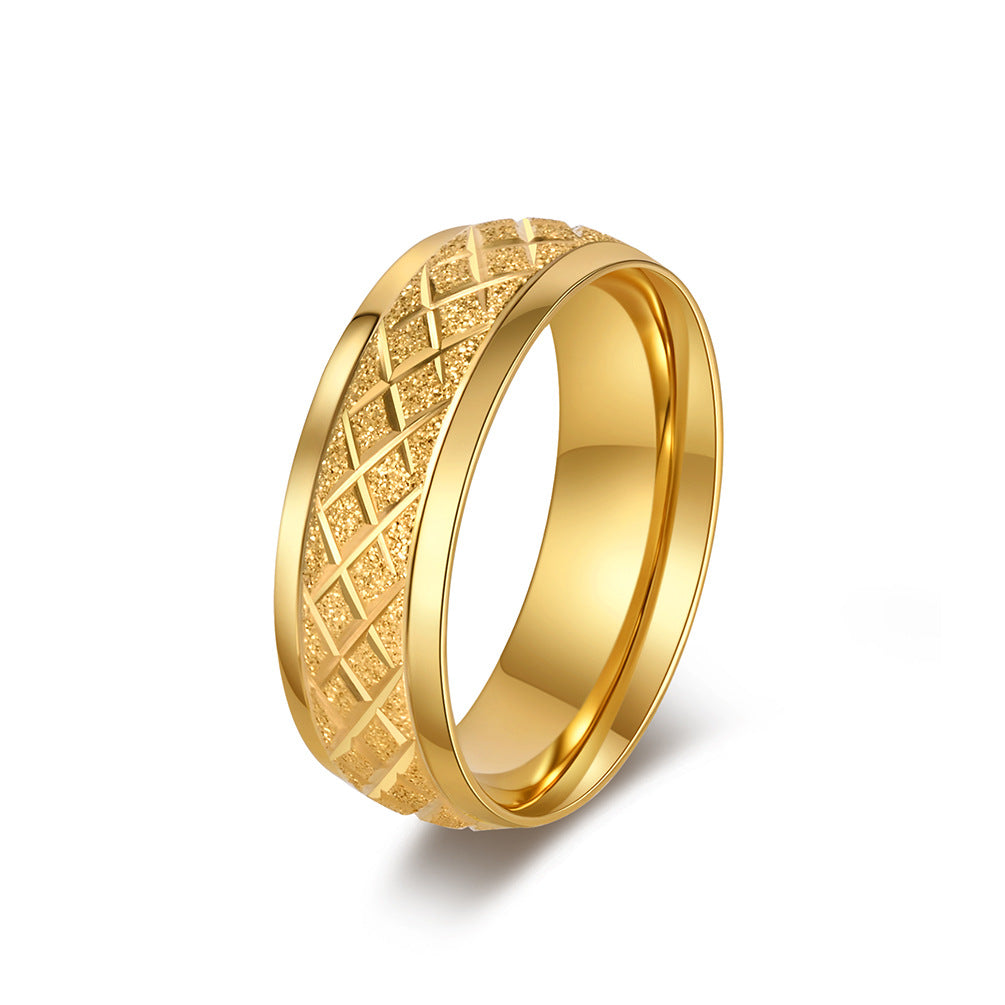 Rhombus Plaid Matte Stainless Steel Ring Unisex Stainless Steel